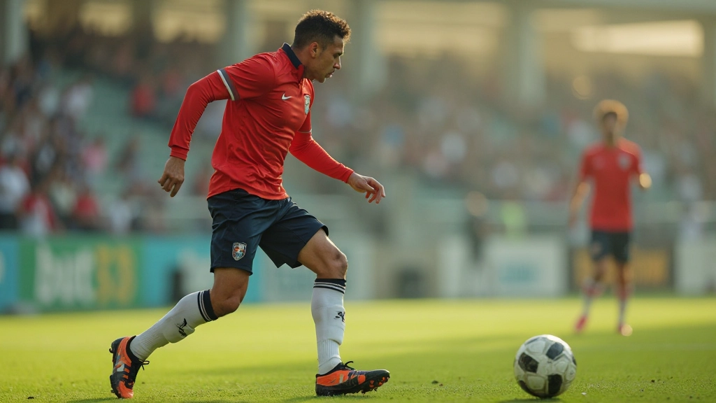 لاعب دفاع محترف يقطع كرة بدقة عالية أثناء مباراة تنافسية