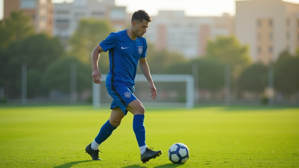 لاعب كرة قدم يسيطر على الكرة بمهارة عالية في الملعب