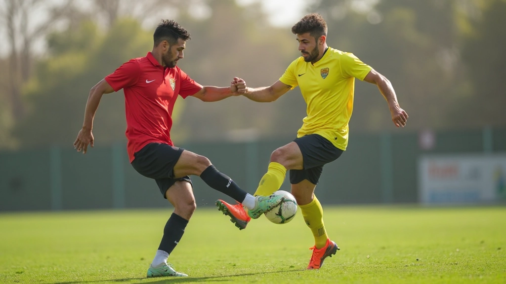 لاعب كرة قدم محترف يقوم بتمرير دقيق أثناء مباراة تدريبية