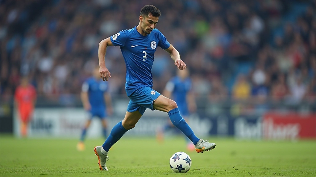 لاعب كرة قدم يقوم بتمرير دقيق أثناء المباراة في ملعب مكتظ