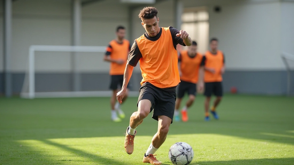 لاعب كرة قدم يمارس تقنية التحكم بالكرة في التدريب